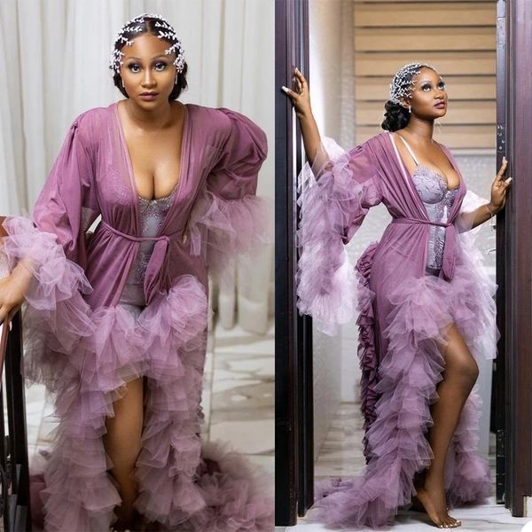 

tiered ruffles sleepwear maternity dress for pshoot bathrobe sheer full sleeve prom gowns vestido de fiesta abiye kaftan, White