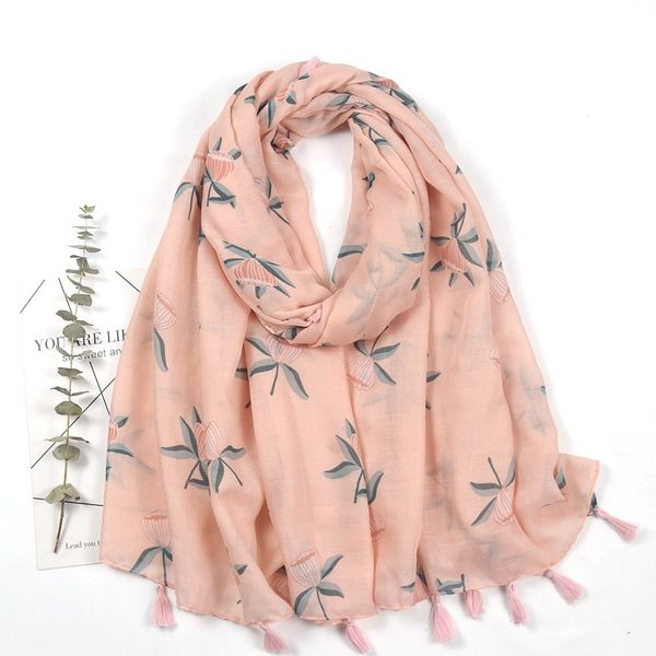 

2021 spring new japan and south korea sweet pink flowers cotton linen scarf women's fashion anti cough shawl, Blue;gray