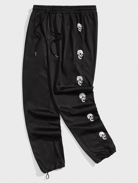 

men skull print drawstring sweatpants c1il#, Black