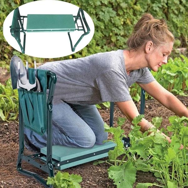 

camp furniture folding garden kneeling steel chair+tool bag lightweight multi-functional seat kneel foam pad bearing 150kg gardening kit1set