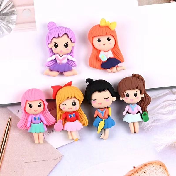 

20pcs/lot cartoon princess girl flatback resin components cabochon scrapbooking characters craft diy phone case decoration hair accessories, Blue;slivery
