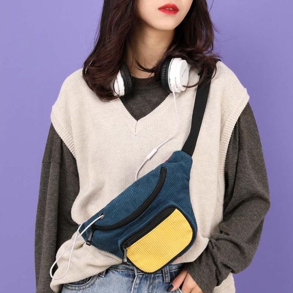 

leisure chest belt bag women fashion zipper hit color high-quality personality breathable canvas shoulder pack waist pouch bags