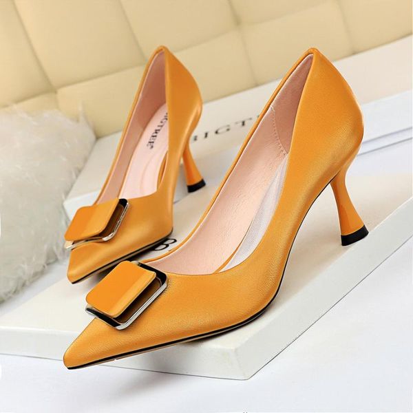 

dress shoes 1266-7 high-heeled wine cup pointed metal belt buckle ol women's nude shoe, Black
