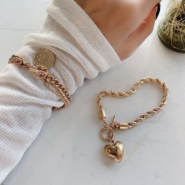 

link, chain love round metal bracelet fashion personality jewelry woman's christmas charm souvenir, Black