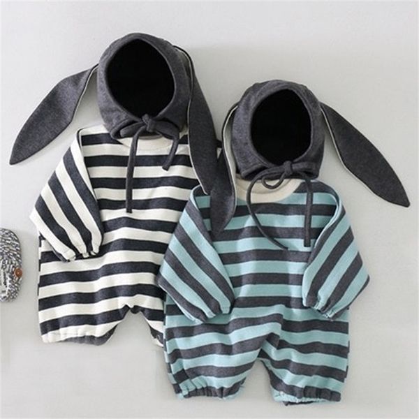 

autumn and winter baby romper boy girl cotton creeper stripe leisure + hooded clothes 210521, Blue