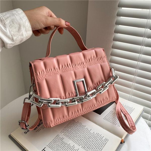 

shoulder bags qyahlybz band ladeis pink tote leather retro summer fashion small square bag hand for women black chain handbag