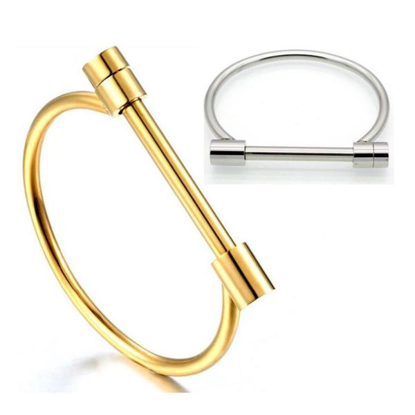 

fashion luxury jewelry love screw cuff bracelet for women gold color stainless steel bracelets & bangles wholesale bangle, Black