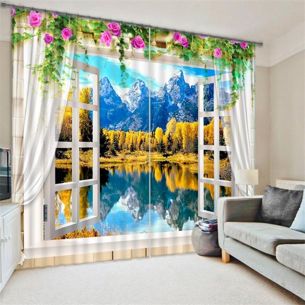 

curtain & drapes lake scenery 3d blackout window curtains for living room bedding el/office cortinas para sala