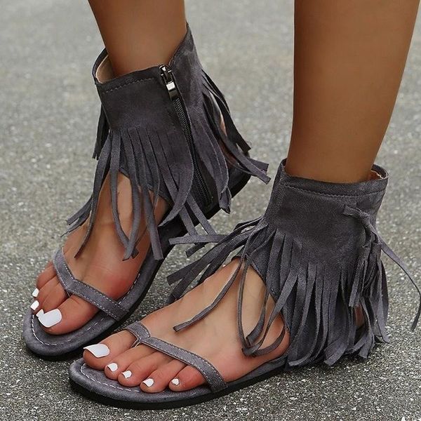 

sandals women's 2021 retro gladiator ladies clip toe vintage boots casual tassel rome fashion summer woman shoes female, Black