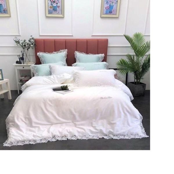 

luxury white lace satin embroidery egyptian cotton duvet cover bed linen fitted sheet pillowcases bedclothes home textiles bedding sets