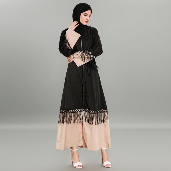 

ethnic clothing muslim dress women zipper cardigan robe fringed lace stitching fashion abaya dubai turkey long 5xl donsignet, Red
