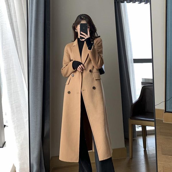 

women's wool & blends winter blazer long trench coat women fashion warm outerwear jacket female elegant double breasted woolen, Black