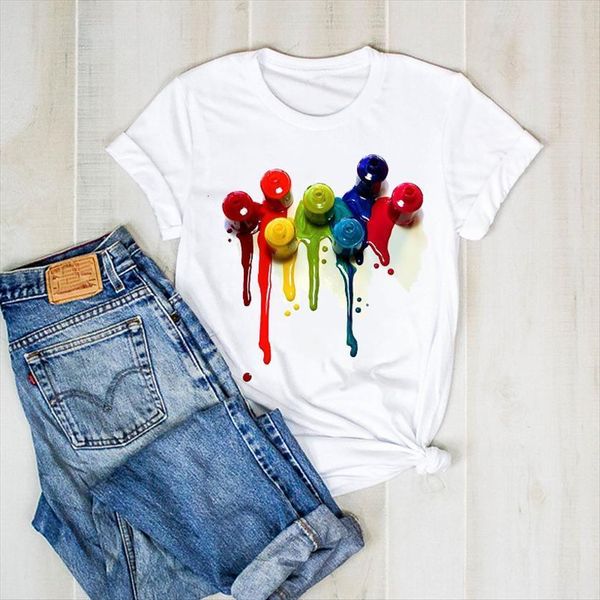 

print 3d color elegant paint women t shirts graphic clothes tee clothing, White