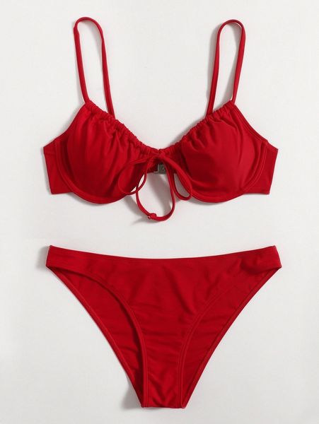 

tie front underwire bikini swimsuit t5lx#, White;black