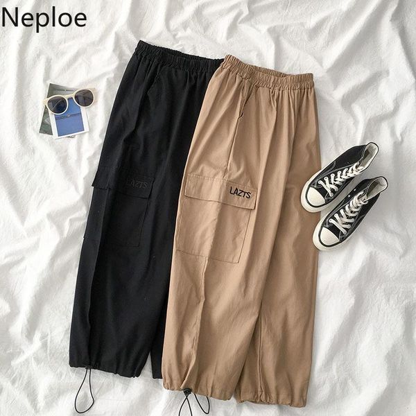 

women's pants & capris neploe women cargo 2021 autumn winter letter pocket causal harem trousers safari style stretch high waist ankle, Black;white
