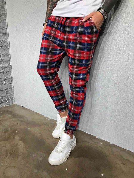 

pant fashion slacks men's sports pants color check digital printing casual leggings, Black