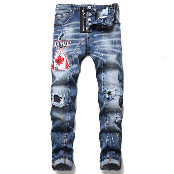 

mark european men's d jeans famous d2 slender broek denim rits blue gat potlead for