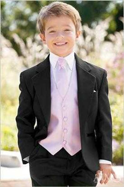 Tpsaade 3 peças um botão menino smoking tuxedos crianças crianças terno preto garoto anel casamento casamento ternos (jaqueta + calça + gravata + colete) x0909