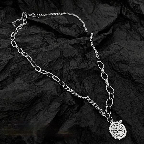 

pendant necklaces vsnow hiphop circle metal coin elephant medallion necklace for women statement asymmetry chunky chain jewellery, Silver