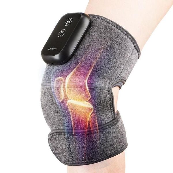 

elbow & knee pads heated usb charging large capacity safe heating mat therapy brace thermal massager support, Black;gray