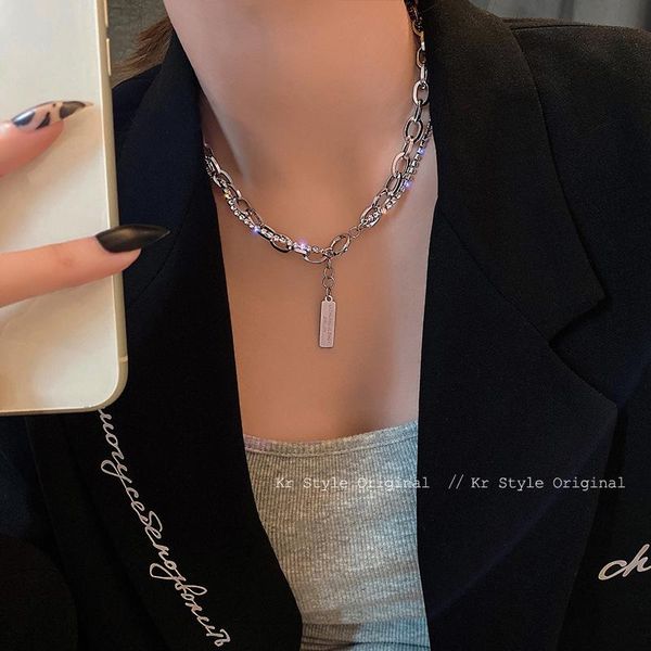 

chains double-stranded necklace female ins hip-hop collarbone chain light luxury niche design sense short neck 2021, Silver