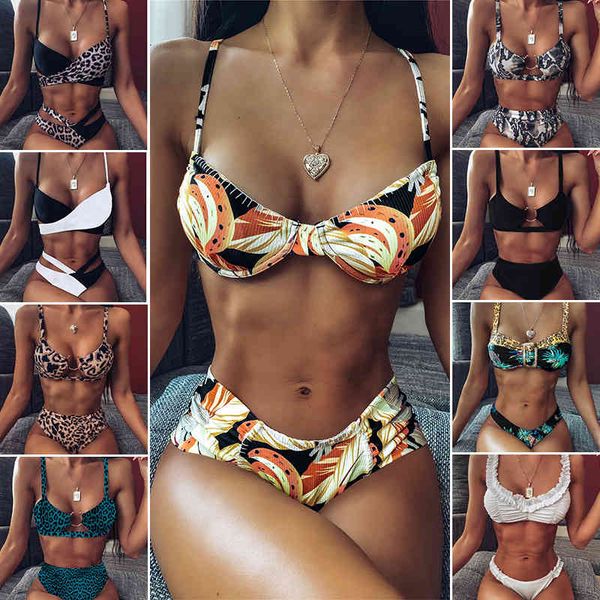 

2021 new swimsuit chain bikini women's leopard swimsuit bikini, White;black