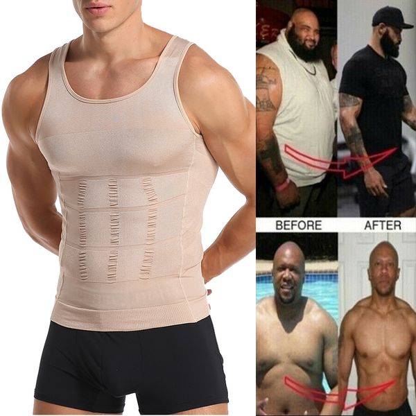 Modeladores Corporais Masculinos Tight Skinny Sleeves Shirt Fitness Trainer Elástico Beleza Abdômen Tank Tops Emagrecimento Boobs Gym Colete