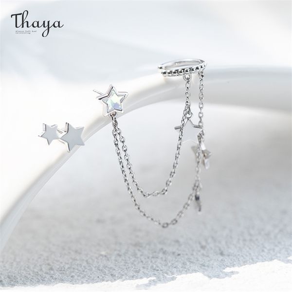 

thaya silver color star dangle earring for women with chain light purple crytals earrings elegant fine jewelry 220210, Golden