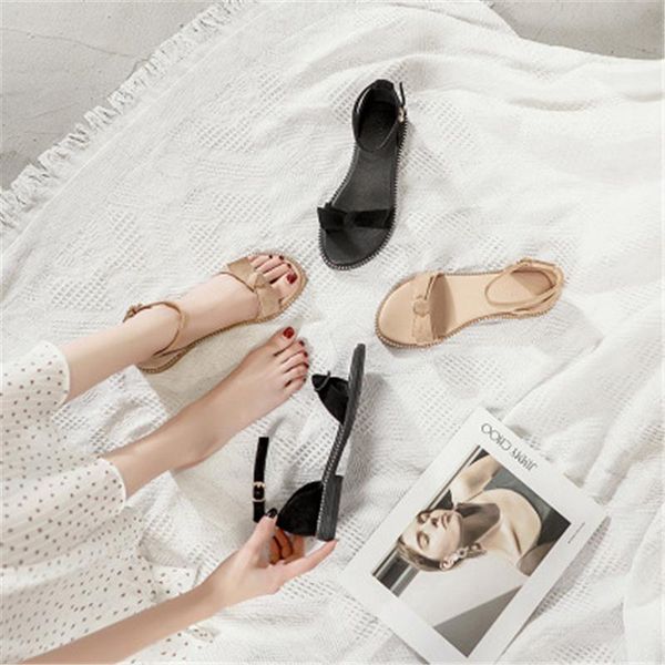 

sandals flat shoes 2021 wild fairy summer soft bottom comfortable low-heeled roman, Black