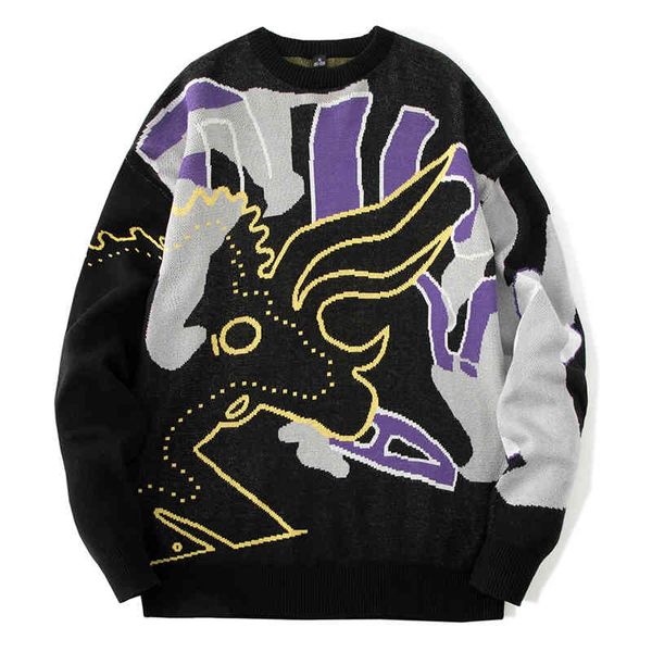 

autumn men harajuku sweaters round neck fashion streetwear pullover mens sweater casual long sve hip-hop style trendy pattern, Black