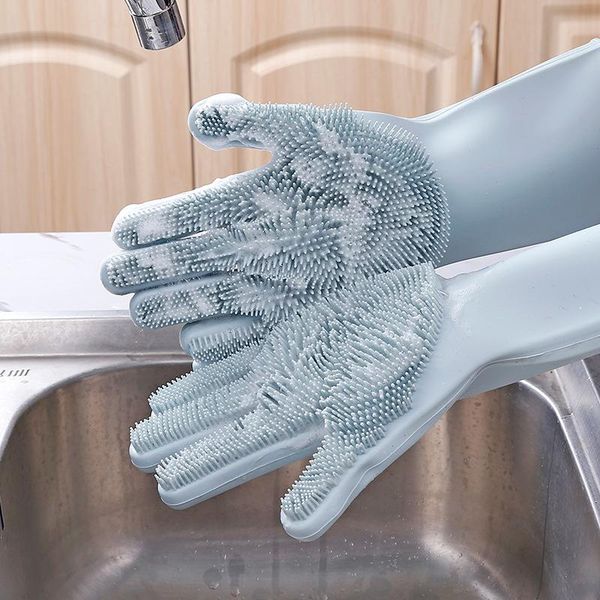 

pair kitchen silicone cleaning gloves dishwashing magic dish washing for household scrubber disposable