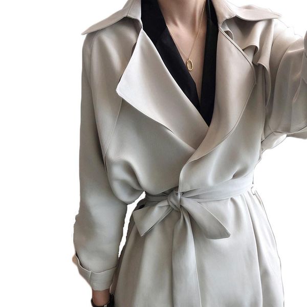

women's trench coats spring 2021 thin windbreaker plus size fashionwomen mid-length korean style waistband loose autumn jacket lr1036, Tan;black