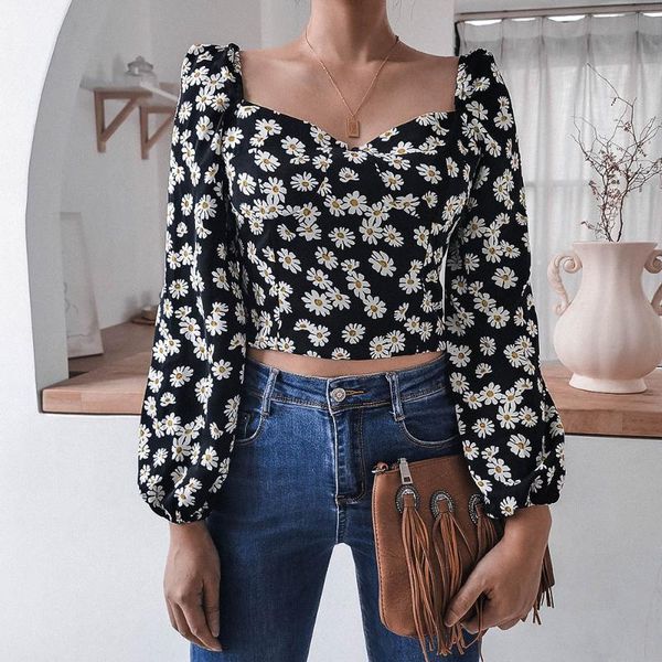 

autumn printed blouse shirts women lantern long sleeve casual vintage short chiffon shirt womens and blouses women's &, White