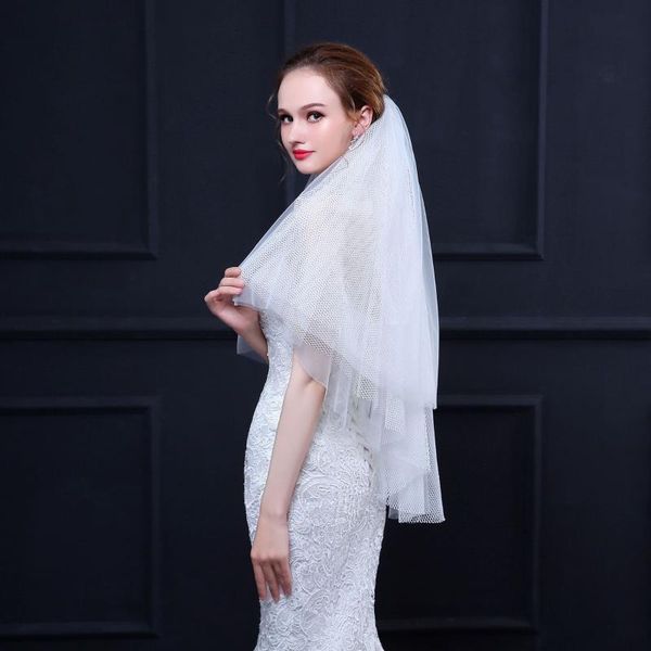 

bridal veils with comb two layers tulle short cut edge wedding accessories high-grade mesh lace ts249, Black