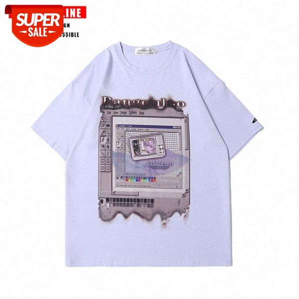 

streetwear men tide brand hip-hop ins printed short-sleeved t-shirt and women street loose bf lazy casual couple #sd1j, White;black