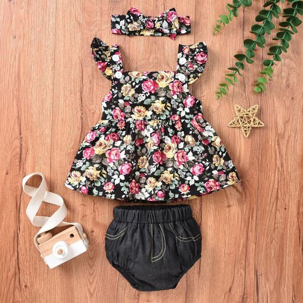 

born infant baby girls ruffle floral print +shorts+headband outfits girl clothes ropa niÃ±a meisjes kleding clothing sets, White