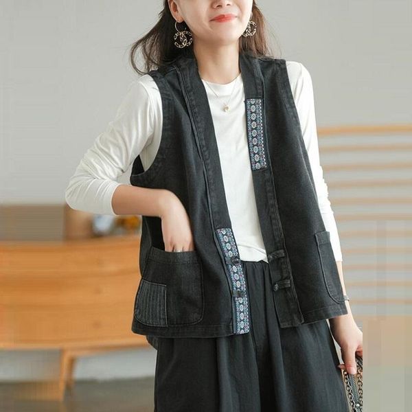 

women's vests spring retro outwear 2021 girls vintage denim vest coats women casual sleeveless clothing female oversized waistcoats 588, Black;white