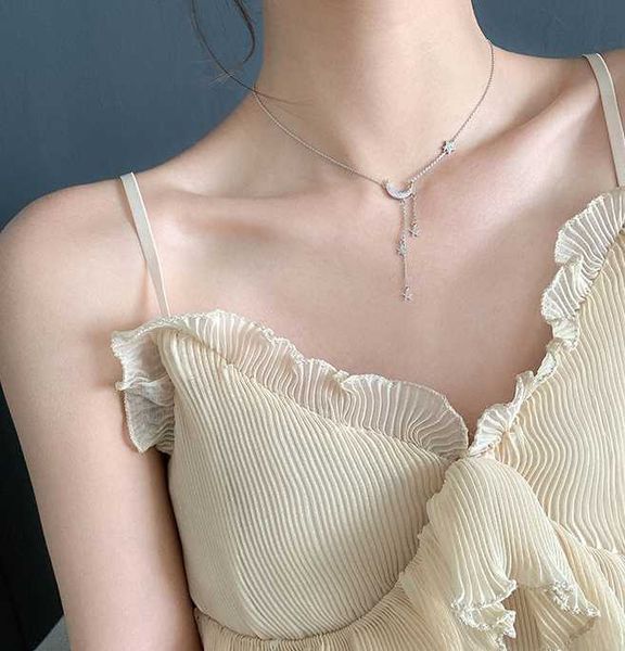 

chokers fflacell elegant temperament simple design moon star tassel necklace women party jewelrycle chain, Golden;silver