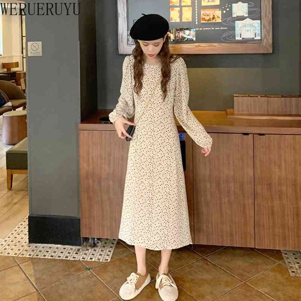 

werueruyu women chic sweet floral dress collar long puff sleeve a-line dress autumn bohemian print holiday dress 210608, Black;gray