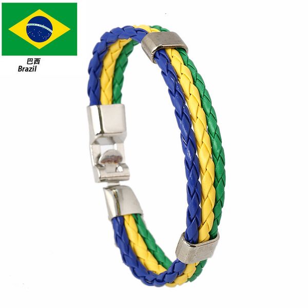 

bangles bracelet jewelry woven national flag color leather pu imitation cowhide world cup, Black