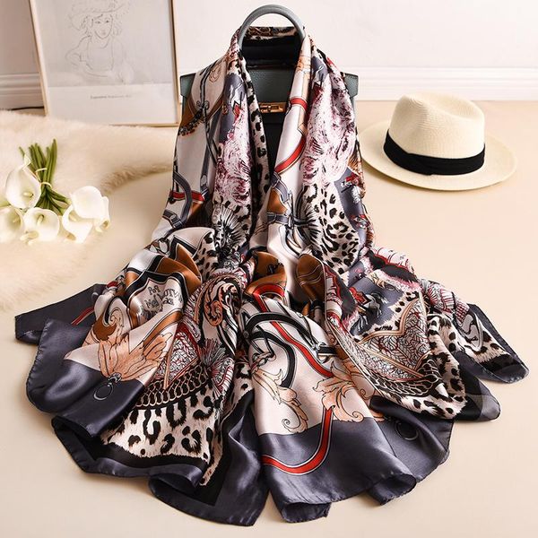 

scarves 2021 spring scarf for women long silk and shawls leopard print wrap foulard femme soft bufanda mujer, Blue;gray