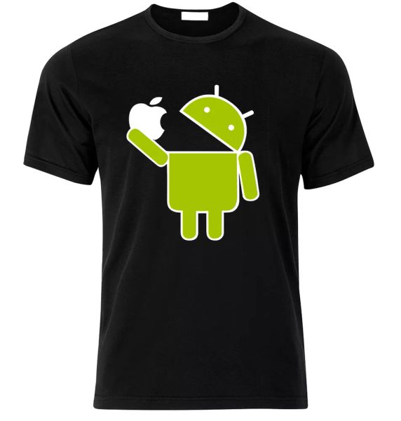 

android eats apple android eats apple funny fan t shirt t-shirt, White;black