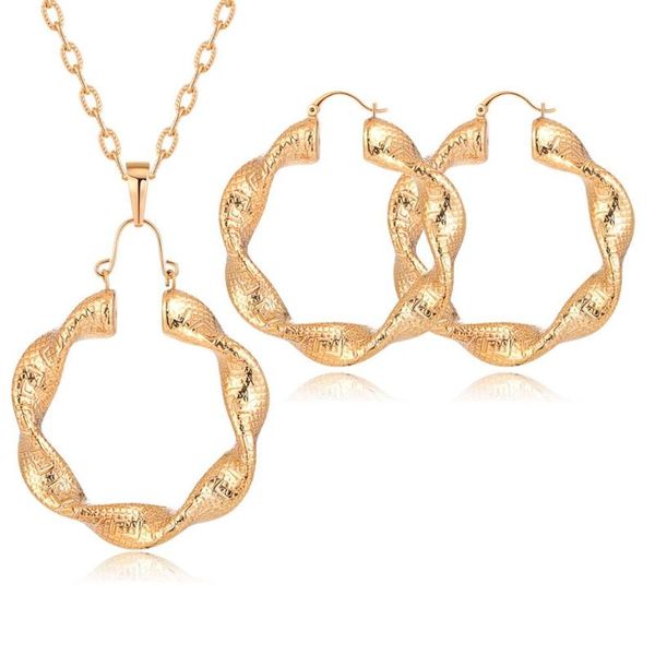 

earrings & necklace cweel big hoop set nigerian jewelry sets women african beads wedding copper gold color party gift, Silver