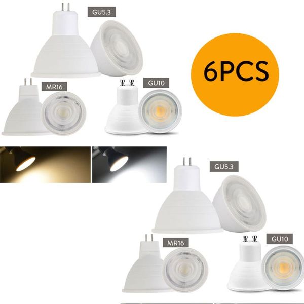 

bulbs super bright 6pcs/lot dimmable gu10 mr16 gu5.3 led spotlight 7w cob light bulb table lamp downlight cool /warm white 220v 110v