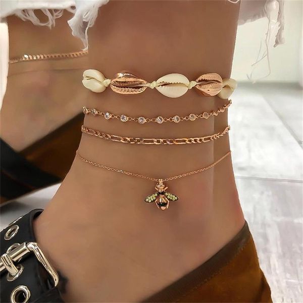 

anklets tocona geometric shell crystal bee multilayer chain anklet gold women party beach bracelet jewelry 7117, Red;blue