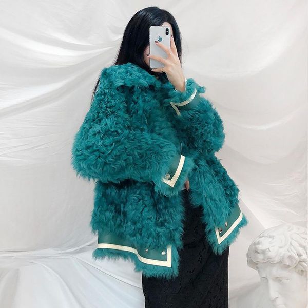 

women's fur & faux real coat natural female 100% wool winter clothes 2021 korean jacket women vintage double faced hiver 19007, Black