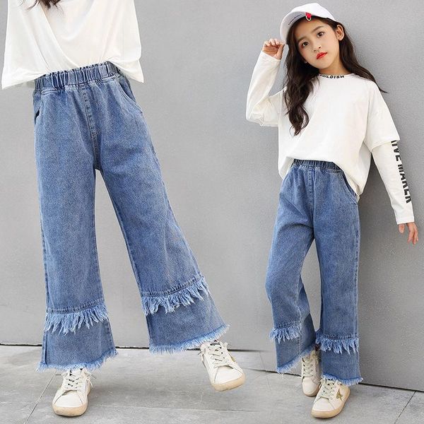 

jeans 2021 autumn winter for girls solid color kids jean pant casual fashion clothes children denim trousers d346, Blue