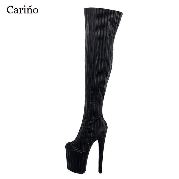 

boots women's over the knee 20cm ultra-high heel platform stripe side zip fashon fetish nightclub pumps 5-12, Black