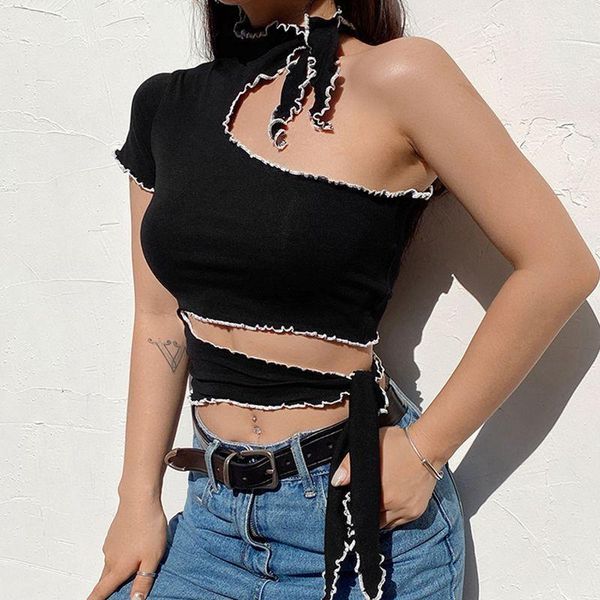 

women gothic hole slash neck hollow single shoulder sleeve t-shirt ladies black dating autumn lace women's blouse1, White
