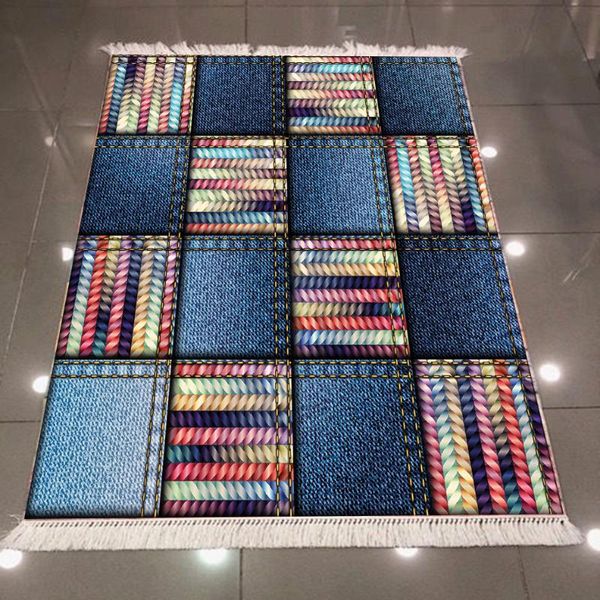 

else blue jeans effect tiles patchwork colored line 3d print microfiber anti slip back washable decorative kilim area rug carpet carpets